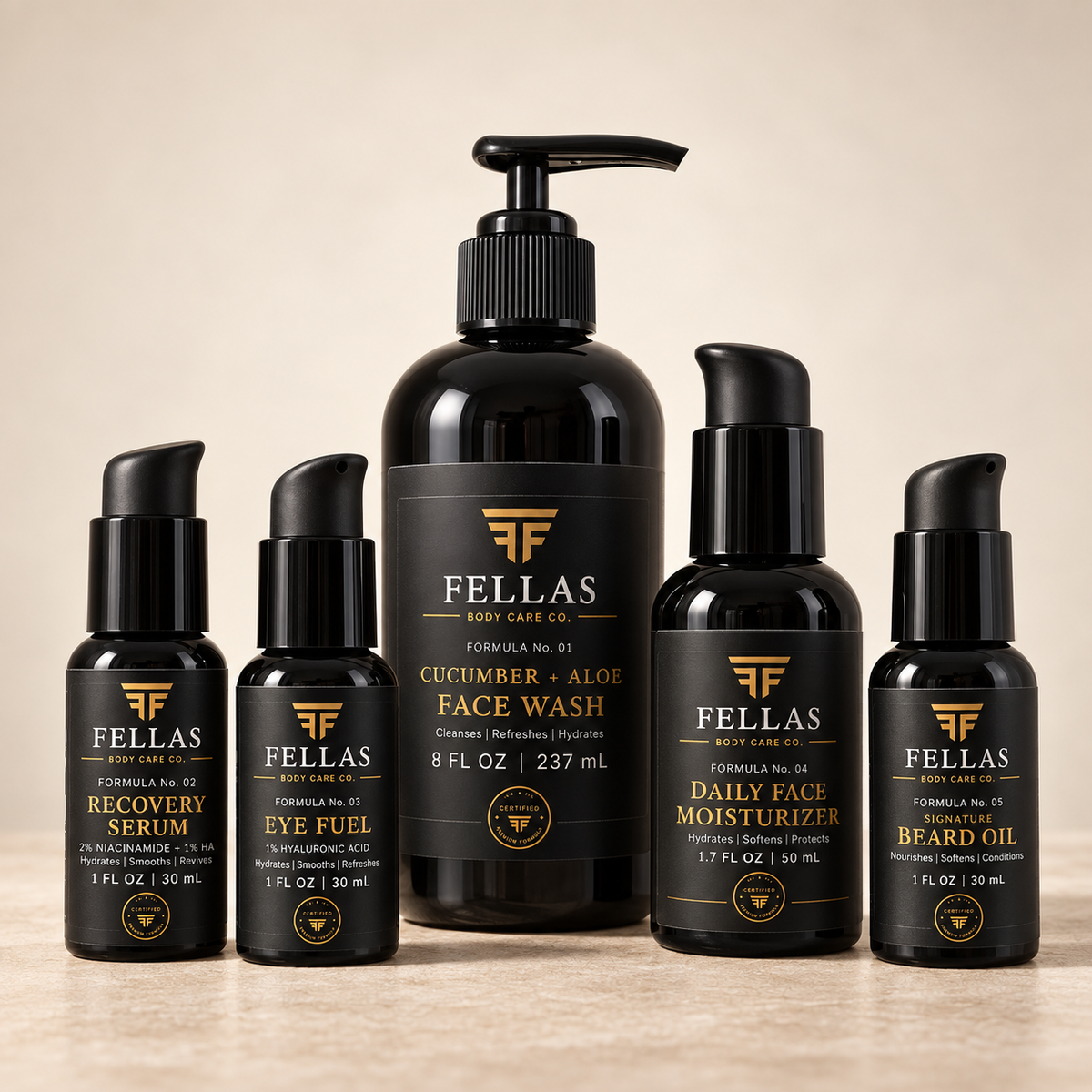 FELLAS Complete Set with five daily skincare and grooming essentials